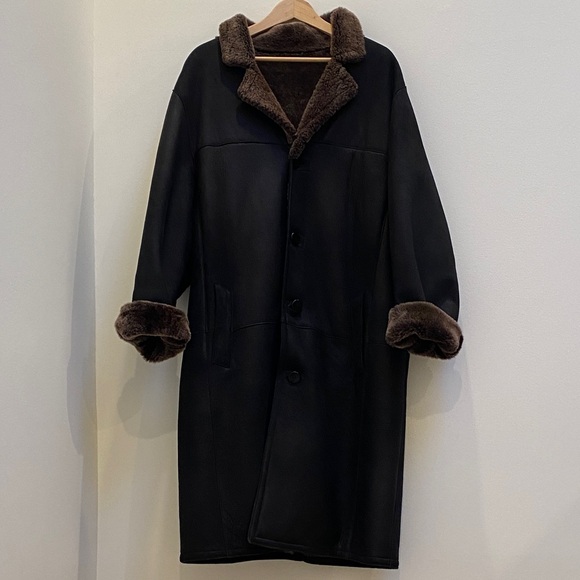 Arte Pelle Jackets & Blazers - Vintage Arte Pelle 💯 Sheepskin Shearling Long Black Leather Coat, Made in 🇨🇦